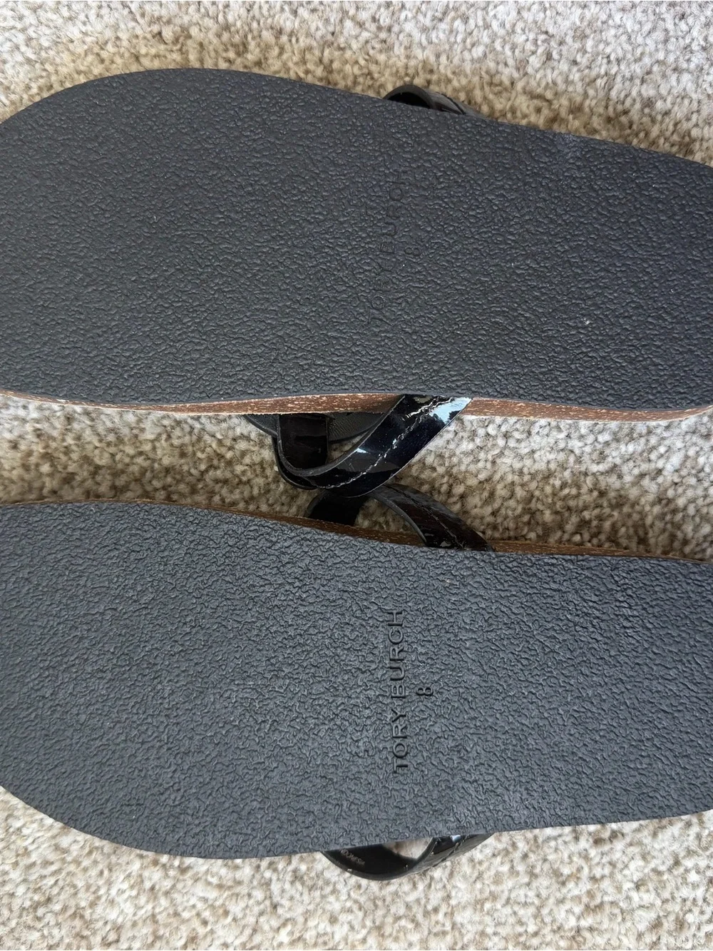Tory Burch Black Patent Logo Thong Sandals